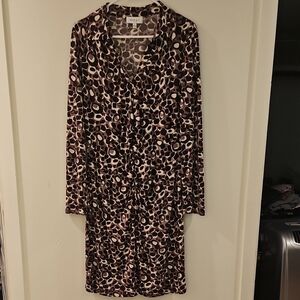 Gilli Long Sleeve Dress with Brown and Cream Circles Size L LIKE NEW